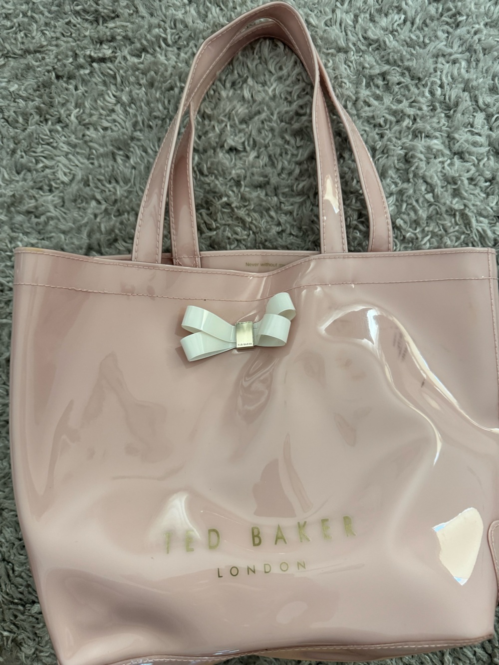 Ted Baker Pink Patent Tote with White Bow Accent